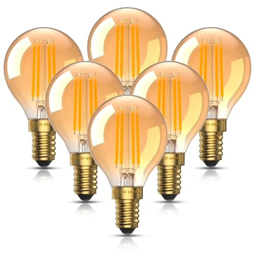 Bonlux Vintage E14 LED Light Bulb Warm White 4W Amber 2200K, Small Edison Screw Filament Bulbs, SES G45 Golf Ball Bulb, Replace 35W, Non-dimmable for Table Lamp, Decorative Lighting-6Pack