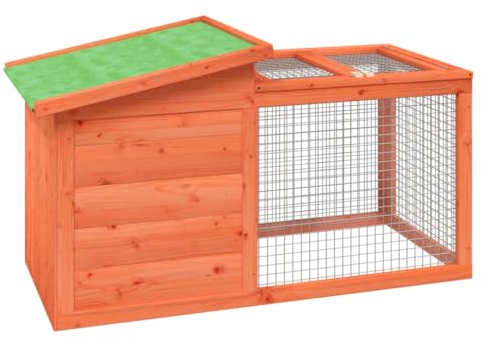 vidaXL Kaninchenstall, Hasenstall mit Nistkasten Freilaufgehege, Kaninchenkäfig für Außenbereich, Kleintierstall Kleintierhaus, Braun Massivholz Kiefer