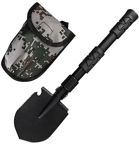 Topyond Folding Camping Shovel, Alloy Steel Fire Shovel and Trenching Shovel Tool, Military Folding Survival Shovel for Camping Gear Outdoor Activities, Car Emergency