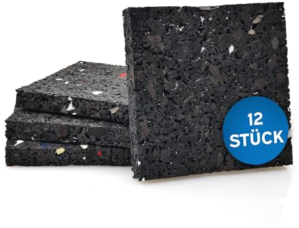kör4u 12x Terrassenpads, 80 x 80 x 10mm, aus Gummigranulat, Unterlagepads, Schwingungsdämpfer, Waschmaschinenunterlage, Trockner, Lautsprecher (12)
