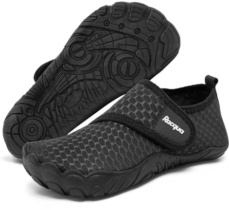 Racqua Wasserschuhe Kinder Schuhe Jungen Aqua Strand Schuhe Kinder Schwimmen Bootfahren Meer Neoprenanzug Slipfree Surf Pool Schnell Trocken Leichte rutschfeste Schuhe FüR Kinder Schwarz 31