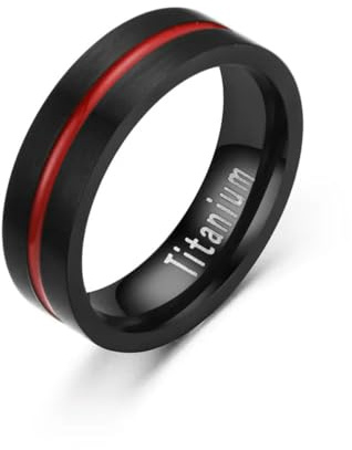 YAHOYA 6/8 mm schwarzer Edelstahl-Paarring mit roten Streifen Vintage Herren Titanstahl Eheringe Band für Männer Frauen Anillos