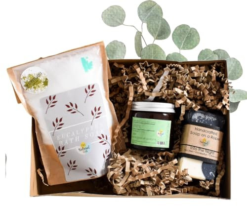 The Natural Spa New Mum Pamper Kit - Self Care Gifts for Women - Vegan Relax Hamper with Bath Soak, Soap on a Rope, Coconut Wax Candle - Eco-Friendly Eucalyptus Gift Sets for Women (Breathe)