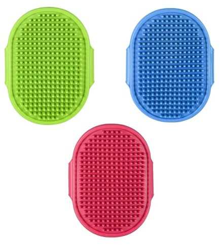 3 Pcs Dog Grooming Shampoo Brush Pet Bath Massage Rubber Comb With Adjustable Ring Handle for Long Short Haired Dogs and Cats