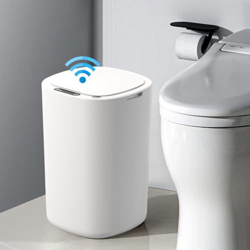 12L Poubelle de Salle de Bain à Capteur de Mouvement et Couvercle - Poubelle Automatique, Étanche Poubelle Intelligente en Plastique Slim, pour Chambre Salle de Bain Toilettes Cuisine Bureau (Ronde)