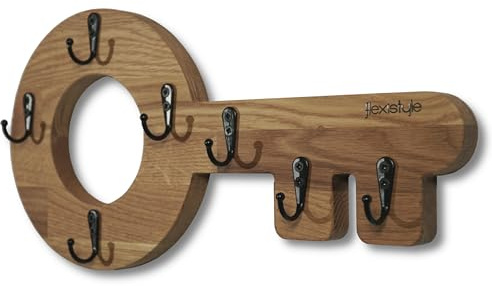 Schlüsselbrett modern eiche aus holz vintage 7 haken retro design groß rustikal 40 cm schwarz holz (Retro-Eichenschlüssel)
