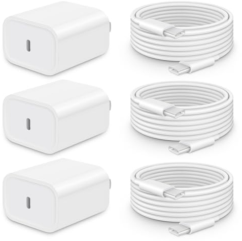 CXX iPhone 17/16/15 Fast Charger [3-Pack] 20W USB C Wall Charger with 6FT C-to-C Cable Compatible with iPhone 17/16/15 Series, USB-C iPad Pro/Air/Mini & More