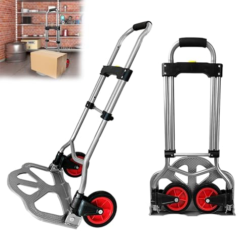 Suusolny Aluminium Sackkarre bis 80kg Stapelkarre Transportkarre Handkarre Karre Anti-Rutsch Ladefläche mit Rädern & Verstellbarer Griff