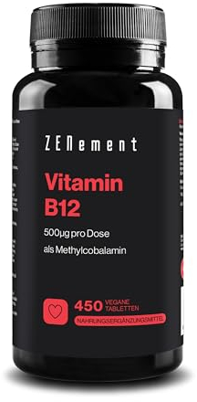 Vitamin B12 Vegan - 500µg Vitamin B12 als aktives Methylcobalamin pro Tagesdosis - 450 Tabletten für +14 Monate - Nahrungsergänzung gegen Müdigkeit und Erschöpfung - Unterstützung des Immunsystems