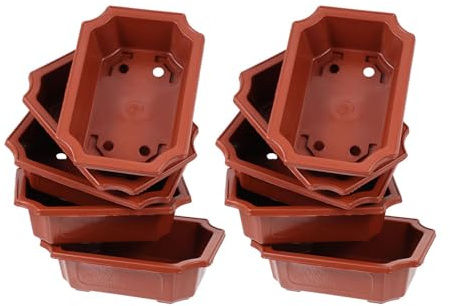 Vasi Rettangolari per Bonsai in Plastica Rossa, Confezione da 10 Pezzi | Stile Vintage Classico Decorativo, Leggeri e Pratici, Facili da Spostare, per Felci e Piccole Piante da Giardino