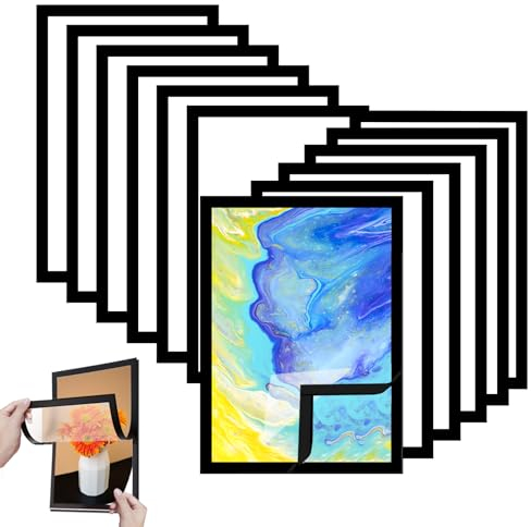 12pcs A4 Magnetic Photo Frames, Self Adhesive Magnetic Picture Frames,Waterproof Clear Sign Holders for Paintings, Photos, Notices, Certificate, Poster