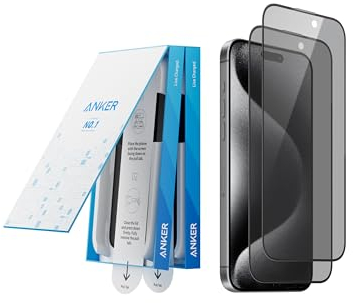 Anker 2 Pack for iPhone 15 Pro Privacy Screen Protector, Anti-Spy HD Tempered-Glass Privacy Screen Protector, Easy Installation Exclusively for iPhone 15 Pro(2-Pack)