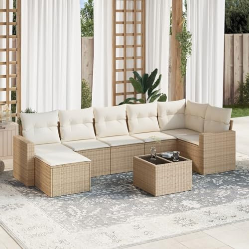 SECOLI Gartenmöbel Lounge Set Rattan Con Stauraum | 4-12 Personen viele Modelle & Farben | inkl. extra Dicke Kissen | Outdoor Loungemöbel Sitzgruppe Essgruppe Garnitur | Beige 8-tlg-Type-149