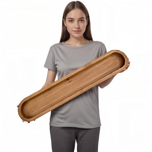 SwallowLiving Rustic Hand Carved Decorative Wood Dough Bowl, Approx 30-Inch Large Bread-Shaped Centerpiece, Long Wooden Bowl for Home Decor