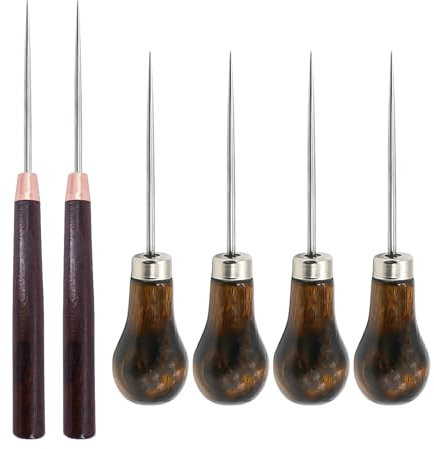 6 Pieces of Punching Awls, Slender Mahogany Awls, Gourd Awls, Wooden Handle Awls, Pointed Hole Drill Bits, Used for Sewing and Patchwork Corners, Drilling Holes