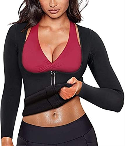 XLJLKJDS Schlankheitsgürtel für Damen, Neopren-Weste mit Reißverschluss, Sauna-Schlankheitsshirt, Gürtel für Damen, Fitness, Sport, Fettverbrennung, langärmliger Anzug (Schwarz M) (Schwarz XXL)
