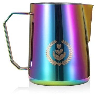 MUVNA Milk Frothing Pitcher 20oz - Stainless Steel Pitcher Jug for Milk Steam Latte Art Cappuccino, Espresso Steaming Cup with Sharp No-Drip Spout for Barista Coffee Bar (Colorful)
