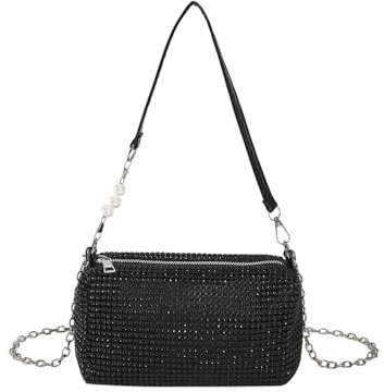 TOFBS Damen Clutch Glitzer Tasche Strasssteine Clutches Abendtasche Handtasche Umhängetasche mit Abnehmbarer Kette für Party Hochzeit Bankett Feiertage(Schwarz)