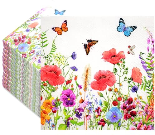 100 Stück Servietten Blumen, Papierservietten mit Blumen, Hochzeitsservietten Hochzeit, Vintage Servietten, für Hochzeit Taufe Geburtstag Ostern Kommunion 33x33cm(B)