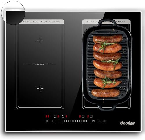 Induktionskochfeld 4 Zonen mit Rahmen, Cooksir Induktionskochplatte 60CM, 7200W, Einbau Kochfelder 4er, Schieberegler Touch, Sicherheitssperre, 9 Leistungsstufen, Metallrand, 240V
