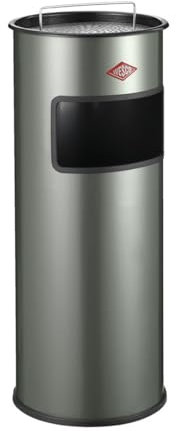 WESCO Cenicero de pie mediano con colador en color plateado, chapa de acero pulverizada, 30 litros de volumen, ranura de ranura, sin inserto