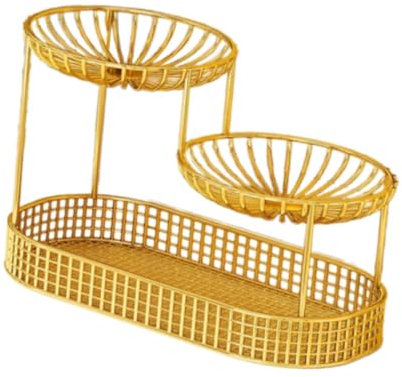 MagiDeal Cesta de alambre de tres niveles, soporte para frutero, cesta de pan multiusos de gran capacidad y varios niveles para frutas, pan y verduras, Oro