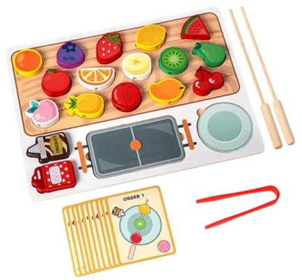 F Fityle Obstspielzeug aus Holz, Spiellebensmittel aus Holz, Vorschulisches Lernspielzeug mit Obstspieß, Spielset aus Holz für die Küche,