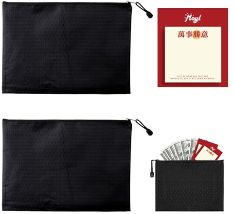 Geldtasche,Dokumententasche A5,Sticky Notes,Geldmappe,2 Stück Banktasche,wasserdichte,Geldscheintasche mit Reißverschluss, Dokumententasche Schwarz für Haushalt, Business,Schule