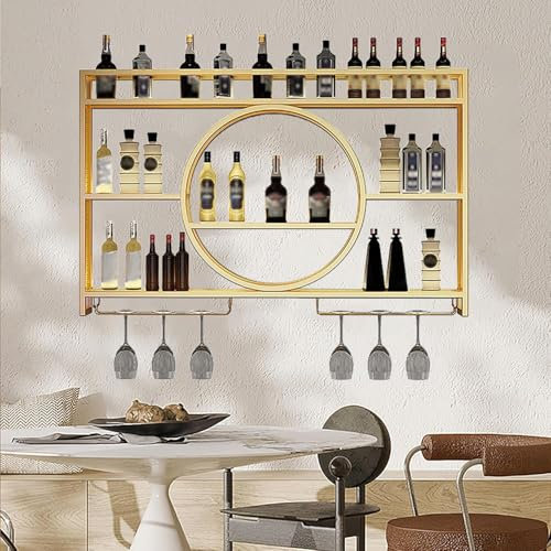 Wandmontiertes Küchenregal mit Stauraum, goldfarben, 120 x 15 x 80 cm, stilvolle Küche für Utensilien und Dekoration, perfekt für Zuhause, Bar und Esszimmer