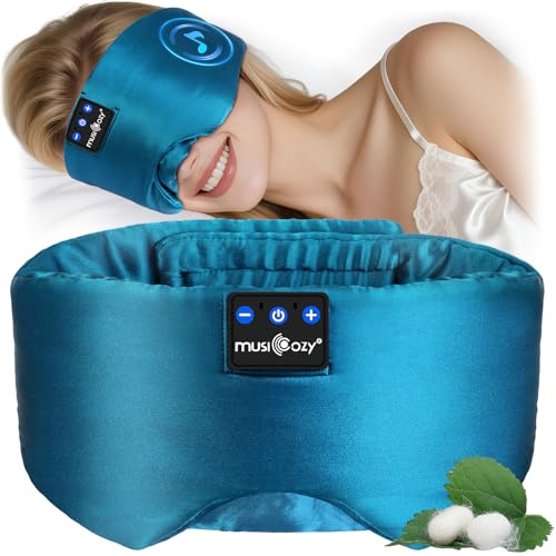 MUSICOZY Sleep Mask Headphones,100% Natural Mulberry Silk Eye Mask with Bluetooth Headphones for Luxury Sleep in Total Darkness,Perfect Headphone for Sleeping, Travel & Meditation,Insomnia