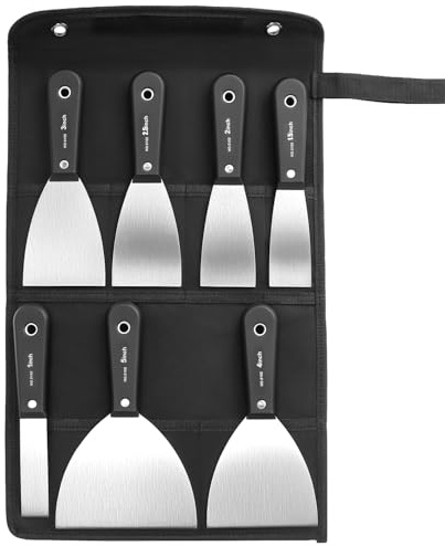 QWORK® 7-Piece Stainless Steel Wallpaper and Paint Scraper Tool Set 1/1.5/2/2.5/3/4/5 with Ergonomic Handles and Foldable Storage Bag