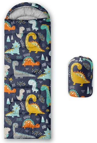 Smell Sunshine Kinder-Schlafsack für Jungen und Mädchen, Cartoon-Dino, leicht, warm, für drinnen und draußen, wasserdicht, kältebeständig, Schlafsack für Camping, Wandern (Dinosaurier)