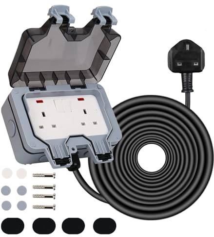 Weatherproof Outdoor Socket IP66 with 25M Extension Lead, Wall Electrical Outlets Box Switched Exterior Socket 13A with Indicator Light for Bathroom Garden Garage Yard (25M)