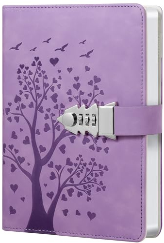 HwxBen Diario Segreto A5 Lavanda con Lucchetto – 240 Pagine – Notebook con Blocco a Codice
