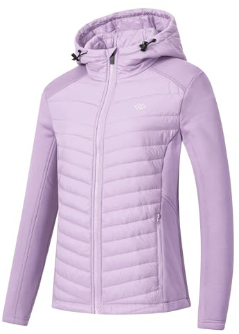 MoFiz Damen Fleecejacke Sportjacke Wanderjacke Outdoorjacke Running Winter Atmungsaktiv Jacke Hybridjacke Freizeitjacke Hellviolett XL