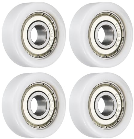 sourcing map 4 Stück Rollenlaufrolle 8 x 28 x 10 mm, Flacher Rollrad mit 608RS Lager für Möbel-Hardware-Zubehör (weiß)