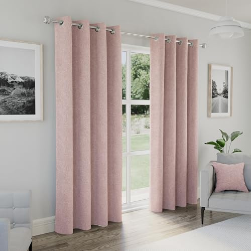 Enhanced Living Austin Blush Eyelet 100% Blackout Curtains 90 x 72 inch (229x183cm) Thermal Noise Reducing Eyelet Curtains for Bedroom and Living Room