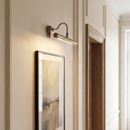 Licht-Erlebnisse Bilderleuchte mit Zugschalter Wandlampe Metall in Messing Antik 2x E14 Wandleuchte schwenkbar Bildbeleuchtung innen Bilderlampe
