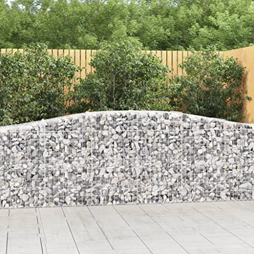 HaoChrymec Gabbioni Metallici, in Ferro Zincato con Design ad Arco, Gabbione Pietra Cestino, Recinzioni da Giardino, per Giardino e Cortile, Colore Argento, 400x50x80/100 cm