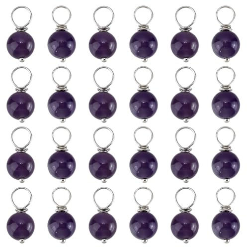 PH PandaHall 24 ciondoli rotondi in ametista naturale da 6,5 mm, con passanti e pietre preziose viola, per la creazione di gioielli, bracciali, collane, orecchini, decorazioni artigianali, 6.5mm