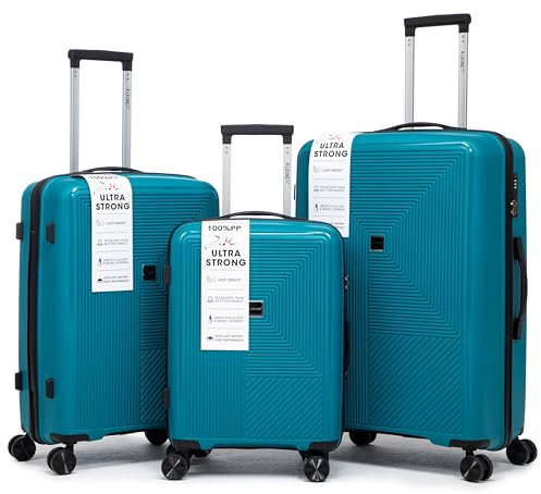 R.Leone Valigia da 1 Fino a Set 3 Bagaglio a mano 55x40x20 Ryanair, Medio, Grande Ultra Strong Antiurto Trolley leggero 8 ruote Polipropilene 9188 (Turchese Chiaro, Set 3 Pezzi S M L)