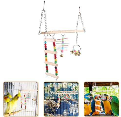 LIGHTAOTAO Natürliche Holz vogelschaukel für Papageien Bissfestes Kauspielzeug mit Stabilem Standfuß Fördert Koordination und Balance Geeignet für Käfig und Desktop Farblich Zufällige Farbe