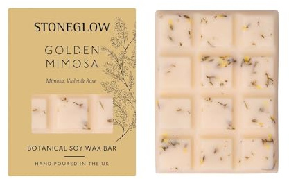 Stoneglow - The Walled Garden - Golden Mimosa - Mimosa | Violet | Rose - Scented Botanical Soy Wax Melt Snap Bar (100 x 75 x 9mm) Highly Fragranced, Soy Wax, Yellow Colour