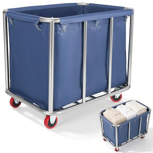 Carrito De Lavandería, Cesto Lavandería Acero Inoxidable con Ruedas Comerciales Grandes Carrito Clasificador Ropa Impermeable Inoxidable Desmontable para El Hogar Hotel Capacidad 120Kg 90×65×81Cm