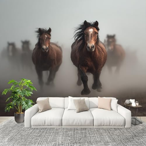 Fotomurales Decorativos Pared 3D Animales Caballos Tema Papel tapiz Fotográfico Grande Extraíble 200X140 Cm Gris Papel Pintado Moderno de lujo, Murales Interiores, Mural Stickers