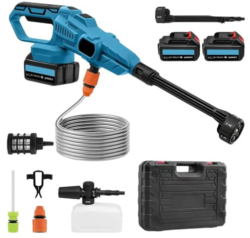 Idropulitrice portatile senza fili, kit idropulitrice portatile ad alta pressione da 120 bar con 2 batterie/ugello/tubo da 5 m/3 velocità, per lavaggio auto, pavimento, irrigazione da giardino