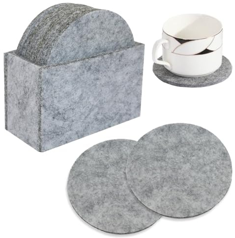 10 Piezas 10 cm Posavasos de Fieltro Redondo, Antideslizante, Resistentes al Calor, Lavables, para Tazas, Mesas, Bares, Bebidas, Café y Té (Gris)