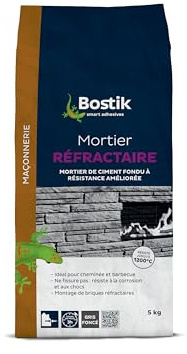 Bostik - Mortier Réfractaire - Mortier Colle Idéal Pour Cheminée Et Barbecue - Gris - Sac de 5 kg
