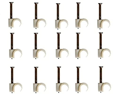 Merriway BH02714 (100 Pcs) Round Cable Clips Suitable for RG59, RG6 Coaxial and Cat5e Ethernet Cable, 6mm (0.25 inch) White - Pack of 100 Pieces