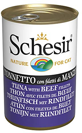 Schesir Cat Jelly Thunfisch mit Rind, Katzenfutter nass in Gelee, 24 Dosen x 140 g